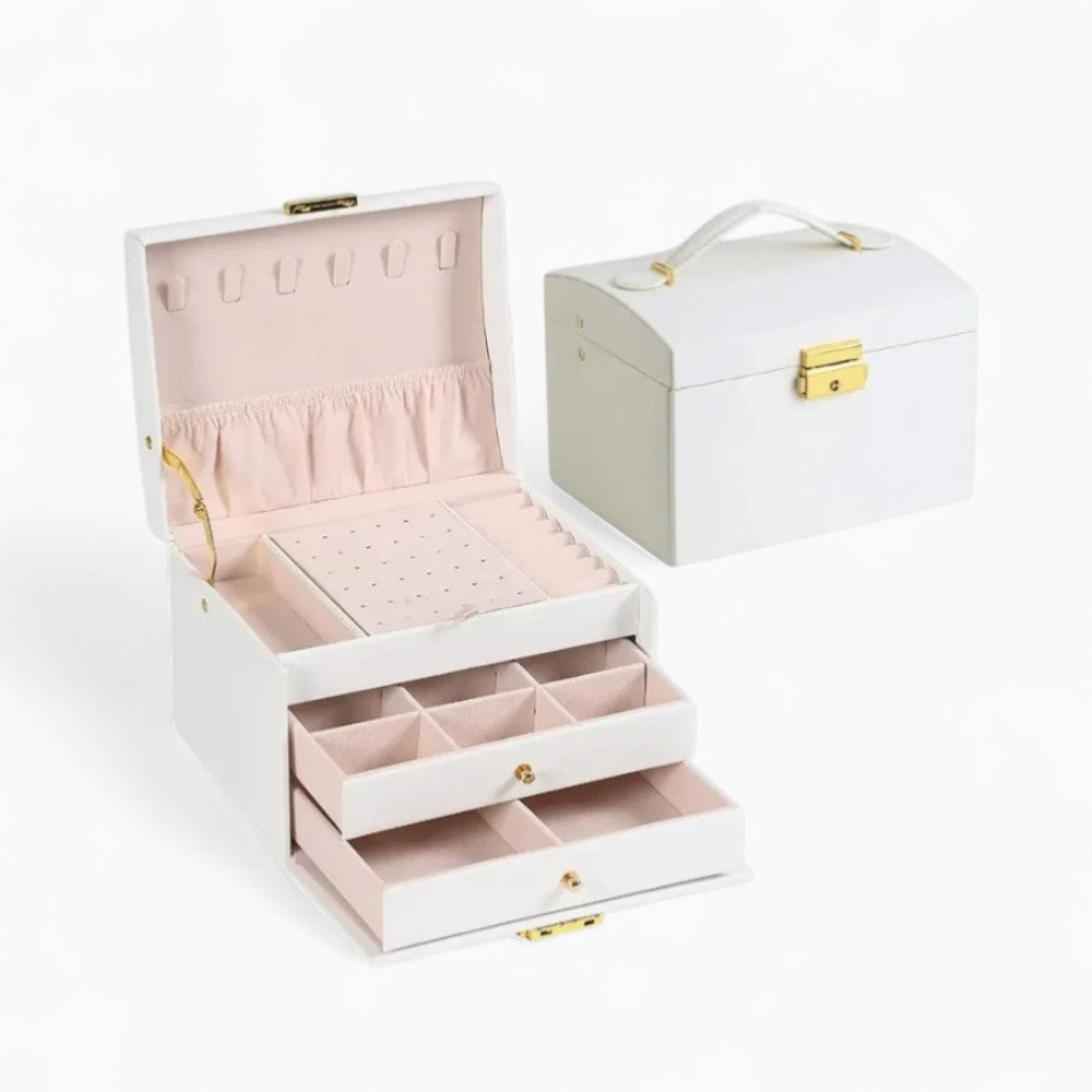 Boîte Bijoux Cuir 2 Tiroirs Coffret Velours