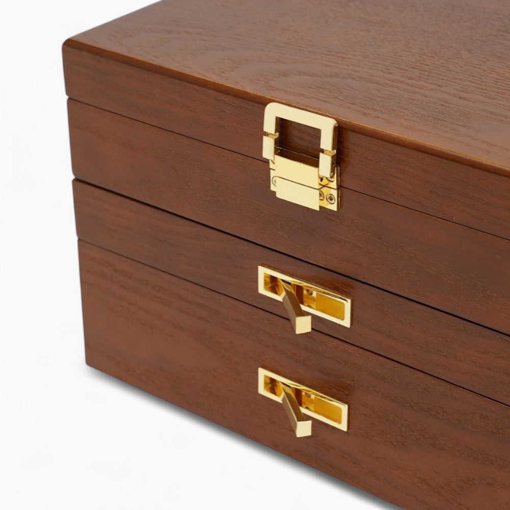 Boîte Bijoux Bois Tiroirs Velours Marron