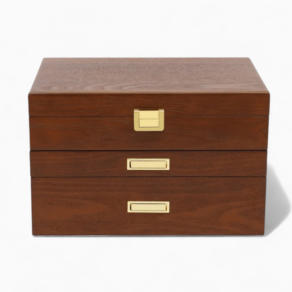 Boîte Bijoux Bois Tiroirs Velours Marron