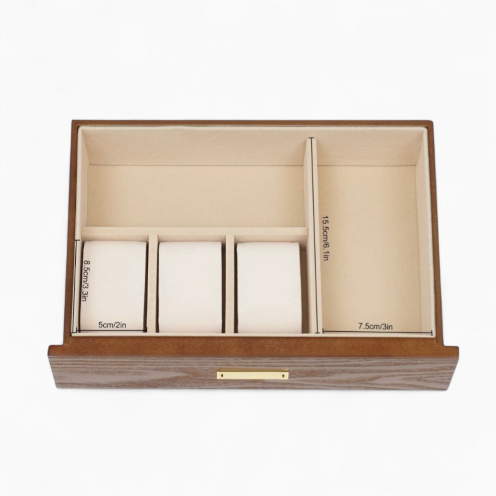 Boîte Bijoux Bois Tiroirs Velours Marron