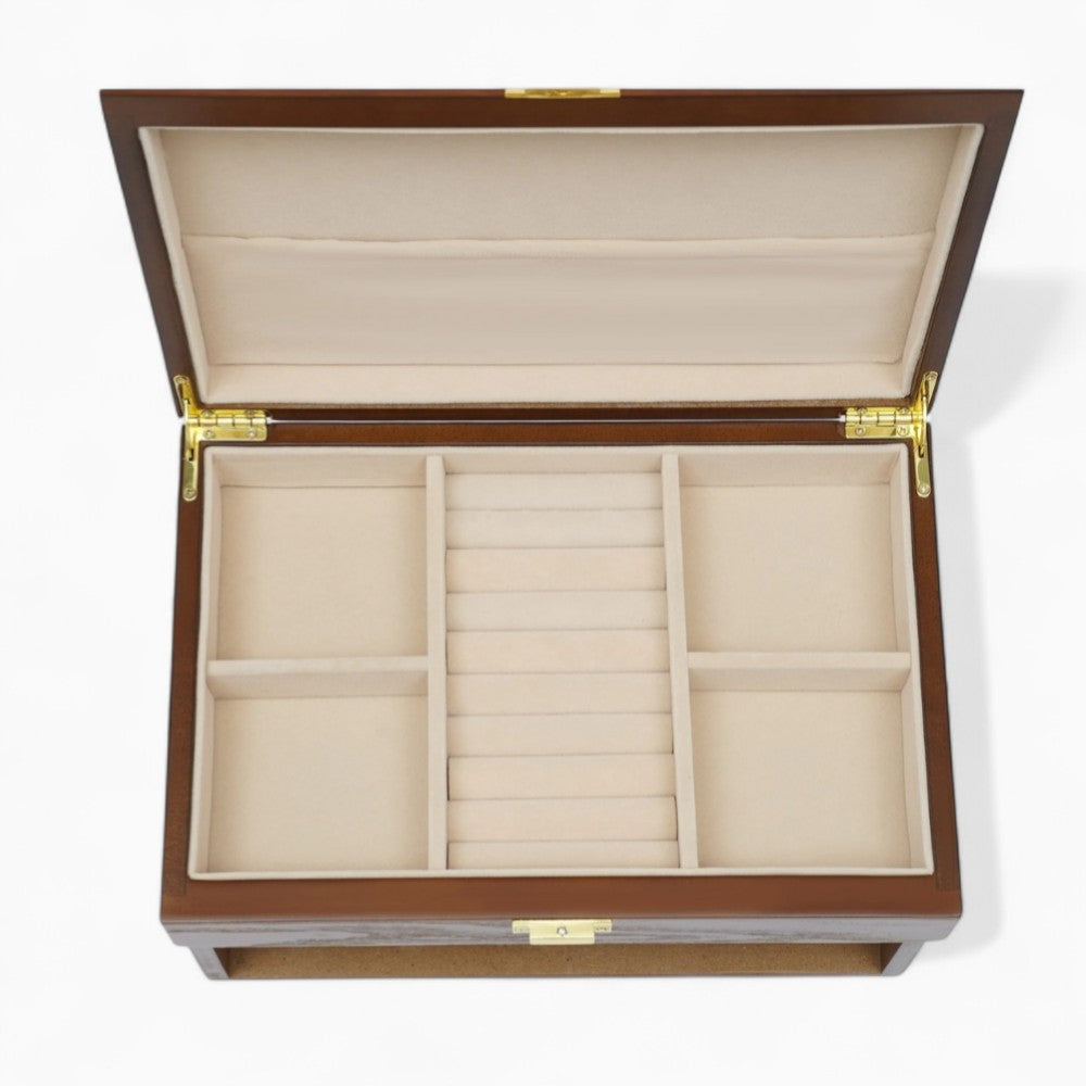 Boîte Bijoux Bois Tiroirs Velours Marron