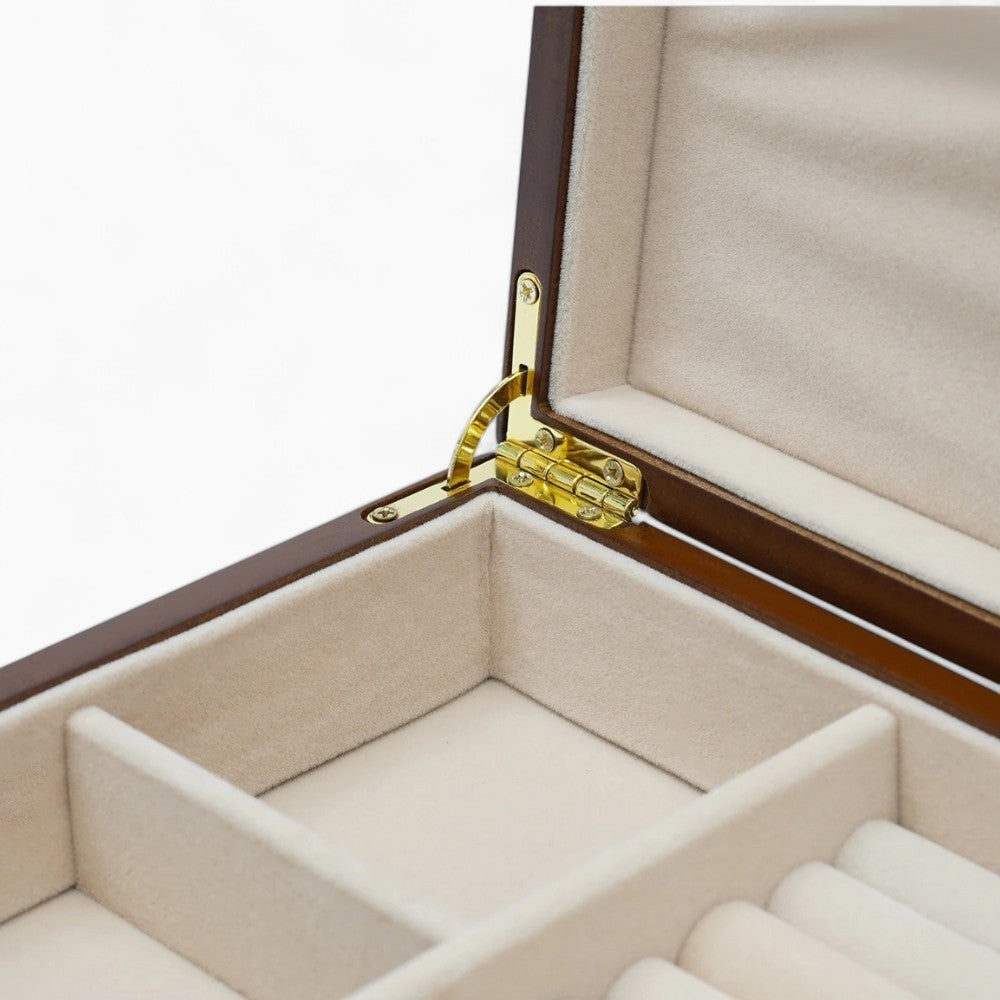 Boîte Bijoux Bois Tiroirs Velours Marron
