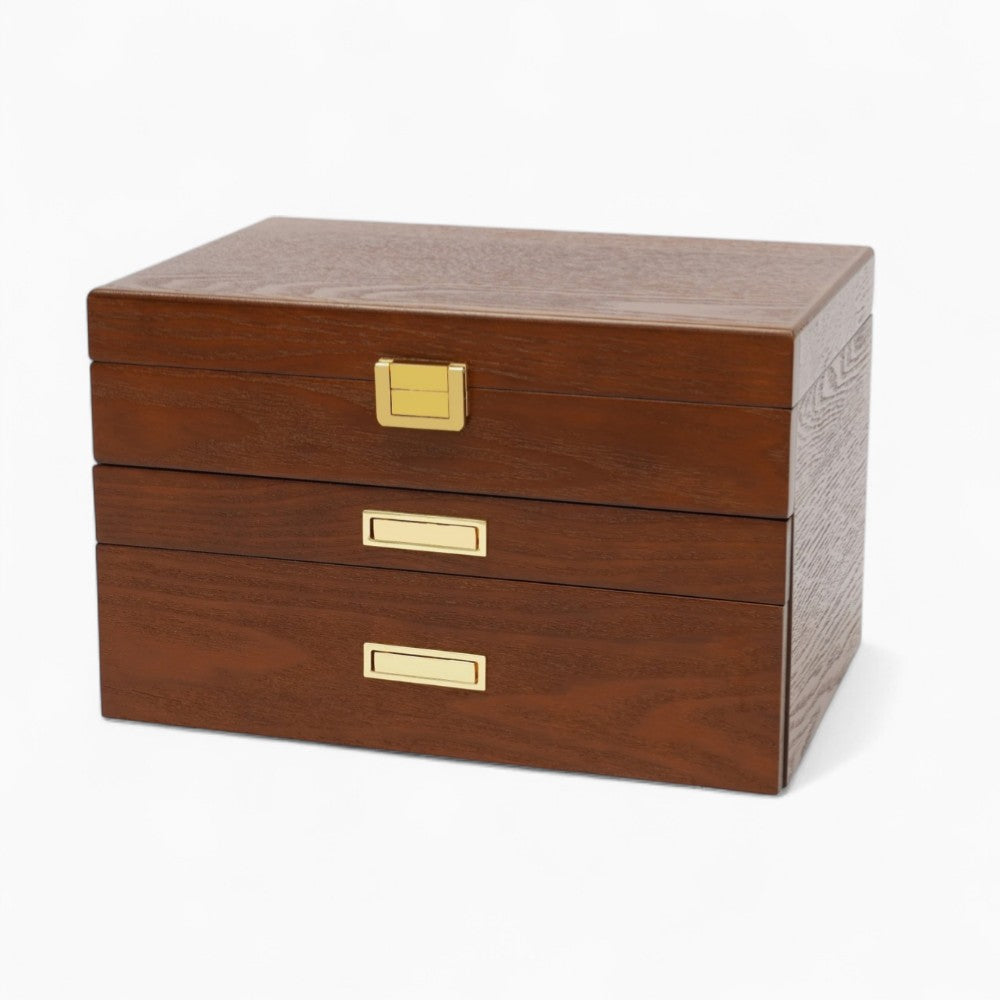 Boîte Bijoux Bois Tiroirs Velours Marron