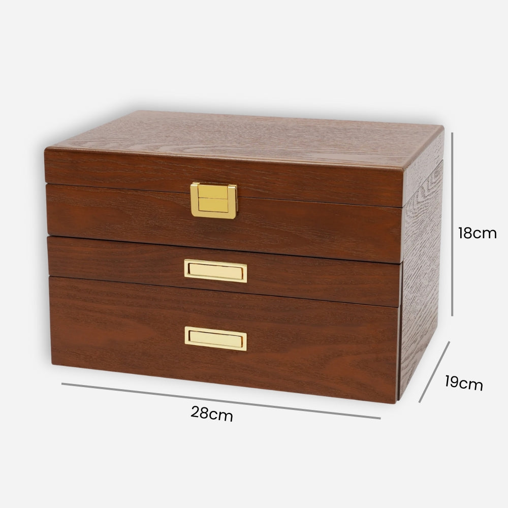 Boîte Bijoux Bois Tiroirs Velours Marron