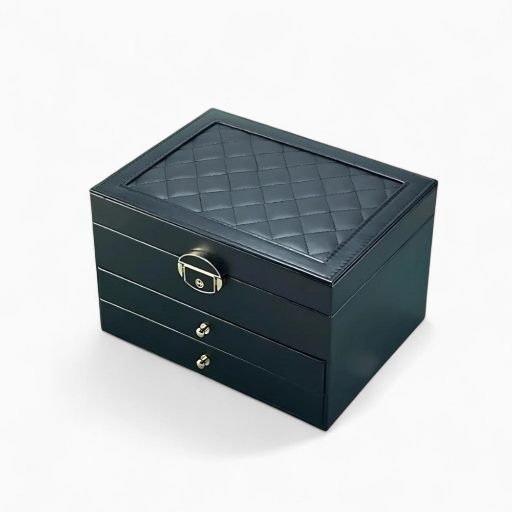 Boîte Bijoux Cuir Haut de Gamme Couvercle Vitré