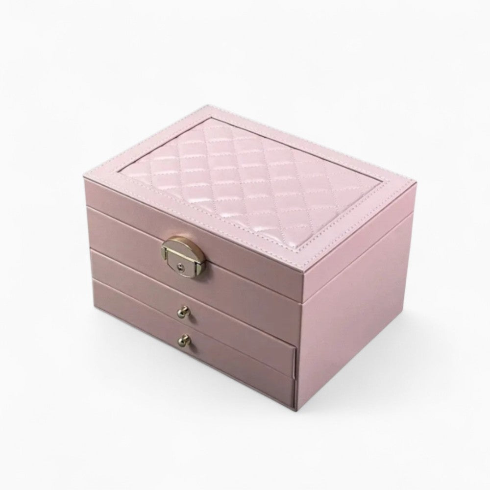 Boîte Bijoux Cuir Haut de Gamme Couvercle Vitré