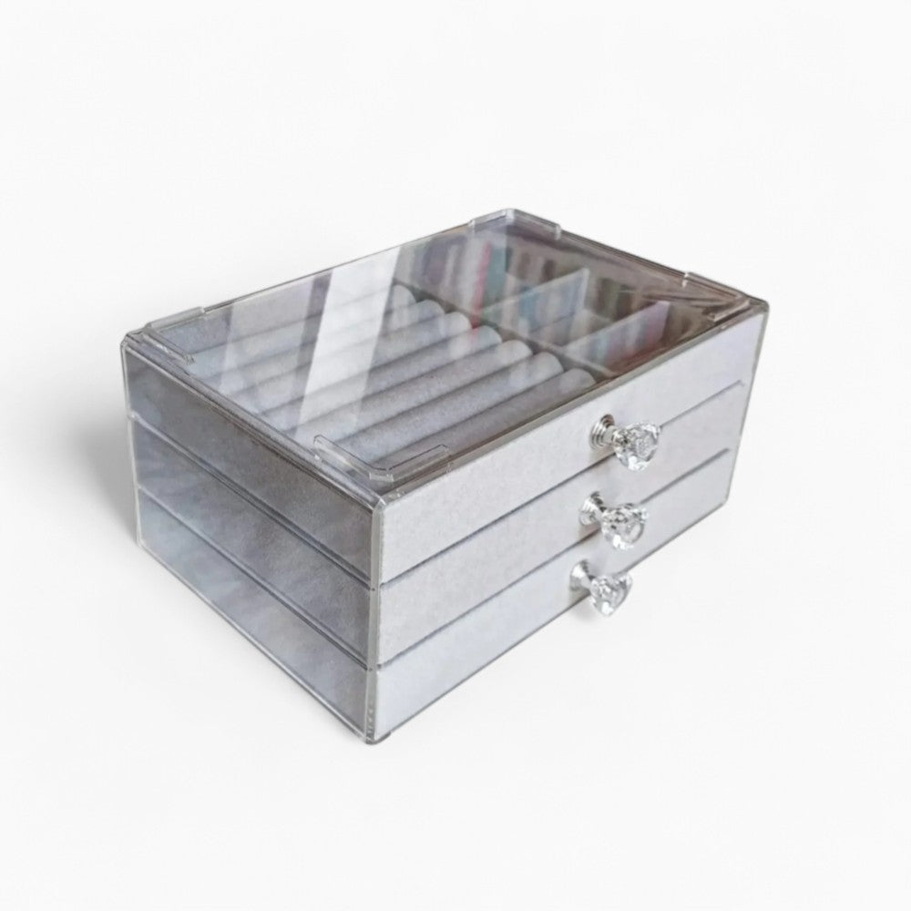 Boîte Bijoux Acrylique Transparent 3 Tiroirs Velours