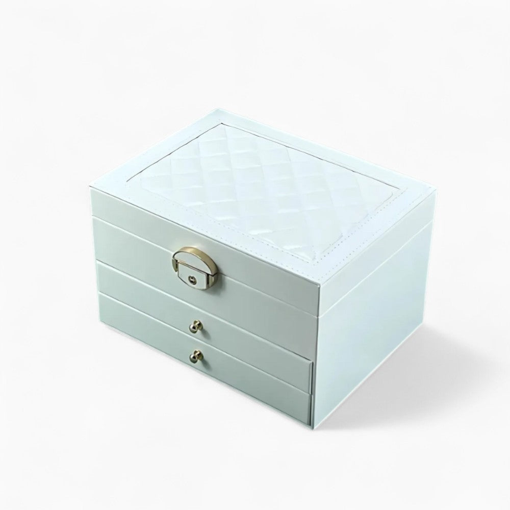 Boîte Bijoux Cuir Haut de Gamme Couvercle Vitré