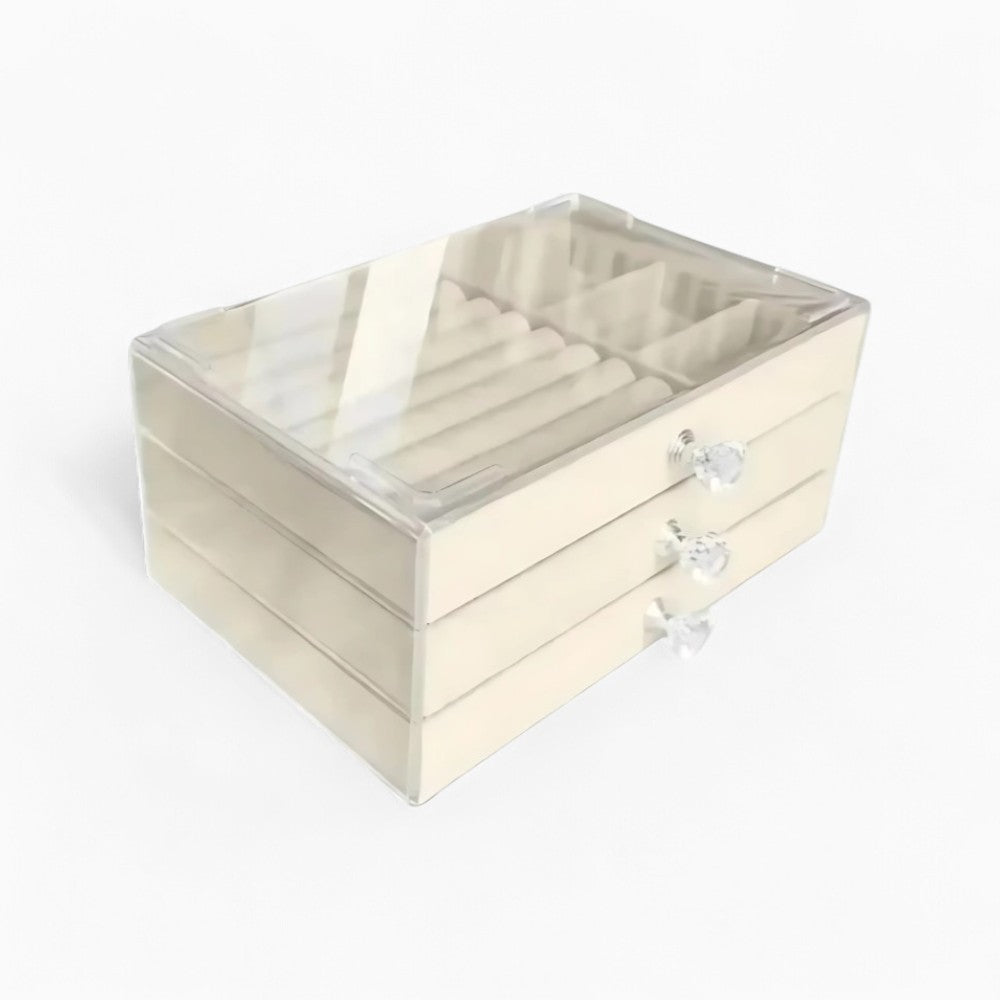 Boîte Bijoux Acrylique Transparent 3 Tiroirs Velours