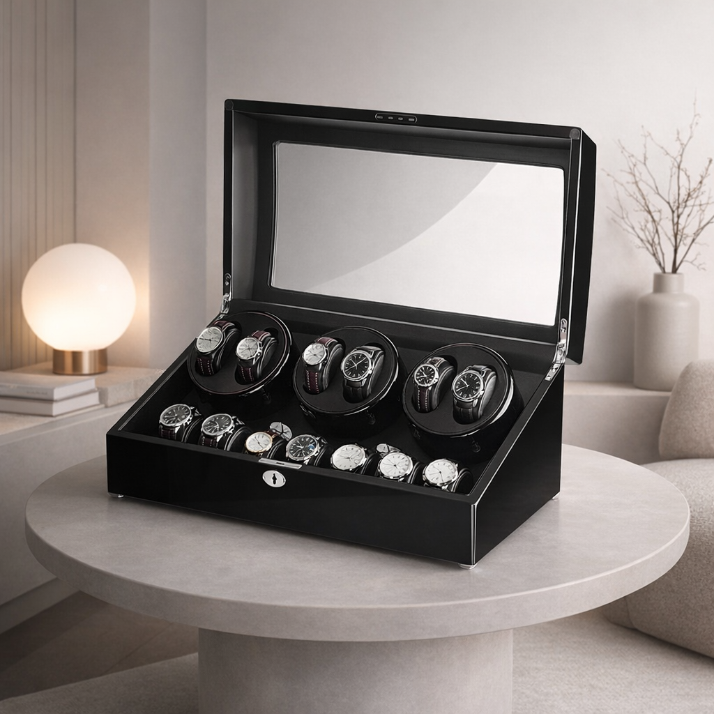 Boîte Montre Carré Bois Laqué Premium Écrin