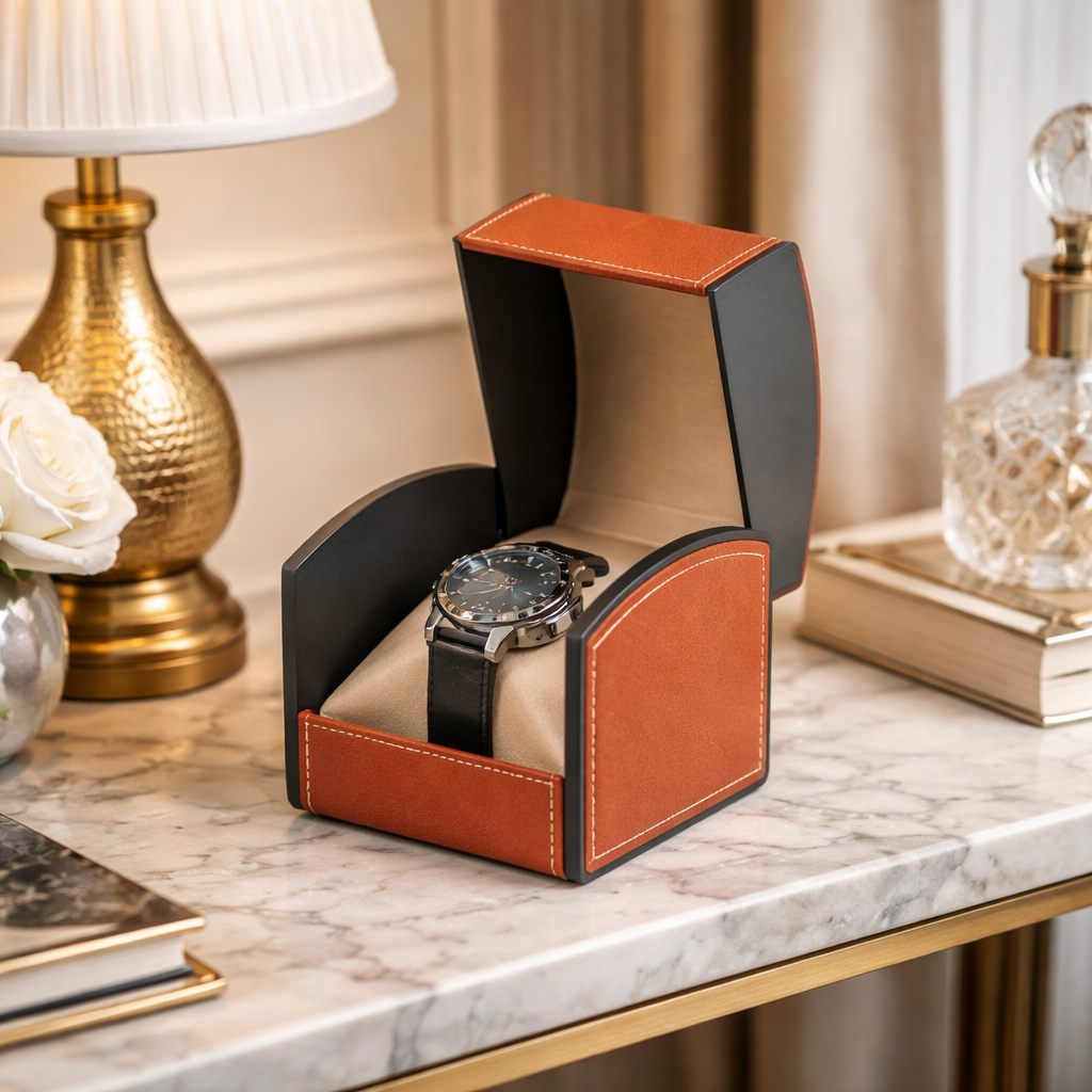 Boîte Cadeau Montre Cuir Carrée Coussin