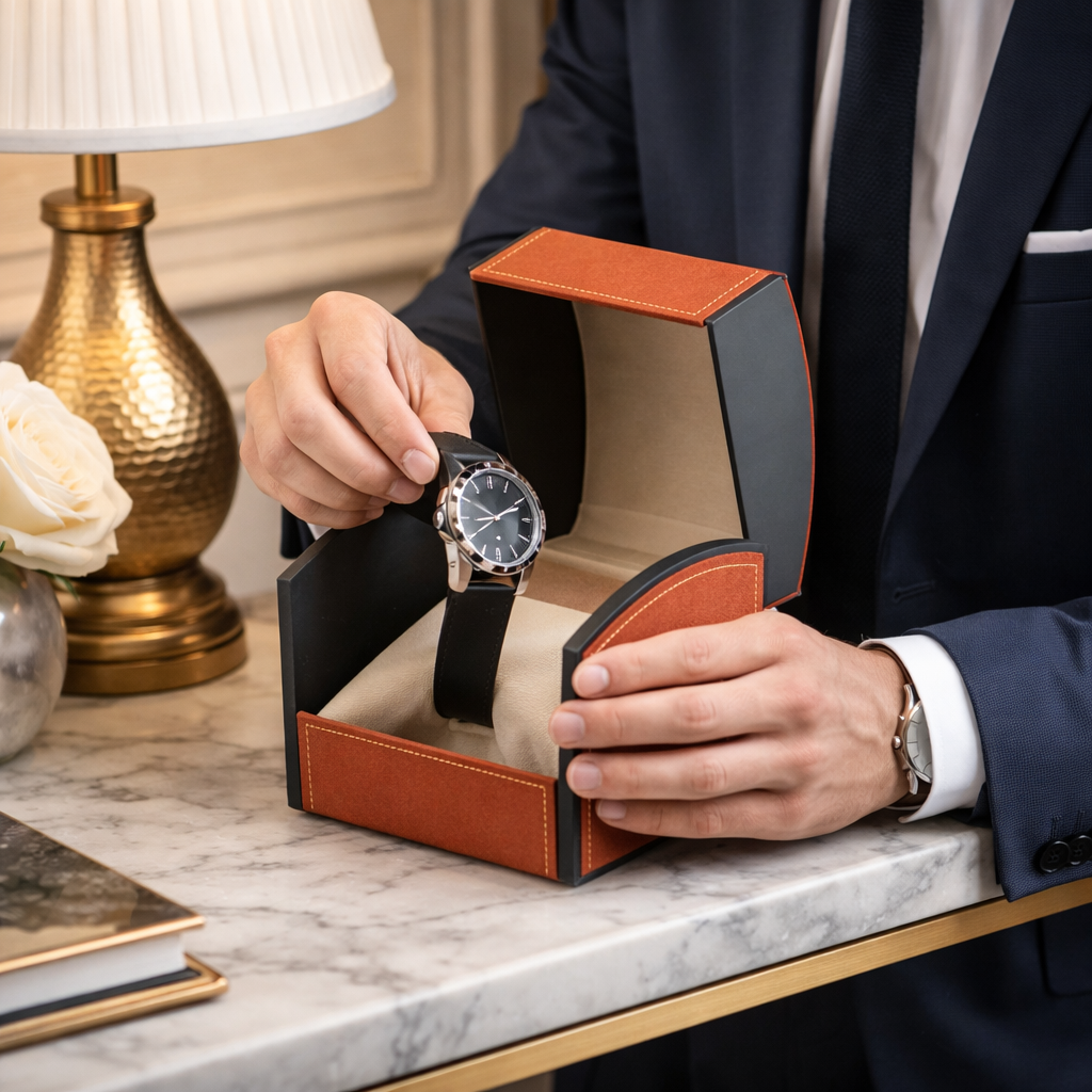 Boîte Cadeau Montre Cuir Carrée Coussin