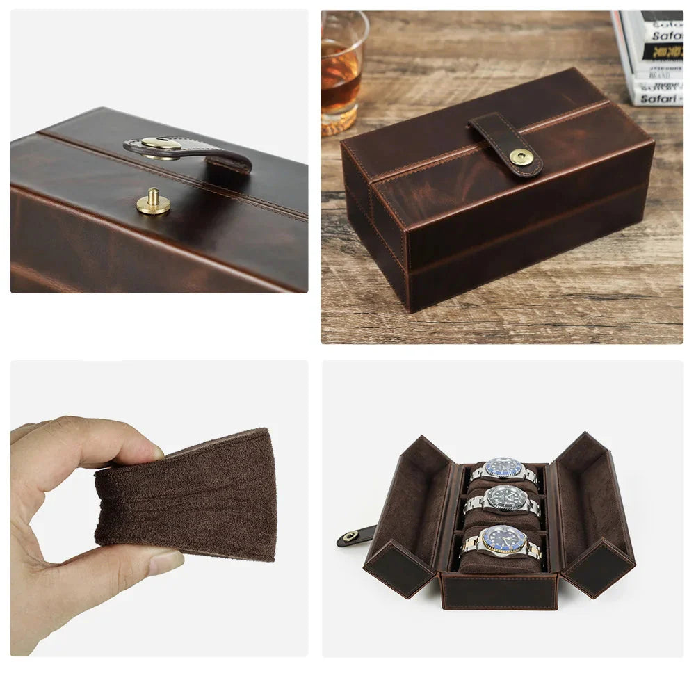 Étui Montre Cuir Voyage Rétro Fermoir Métal