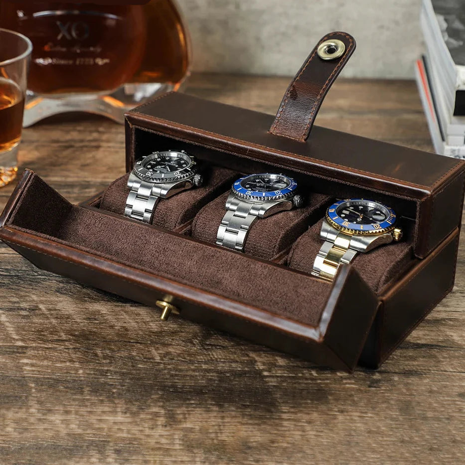 Étui Montre Cuir Voyage Rétro Fermoir Métal