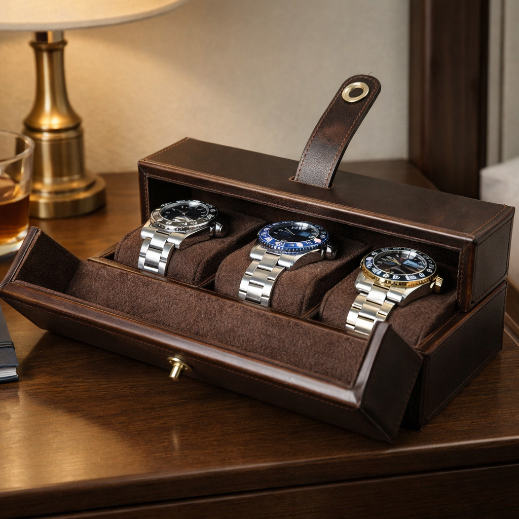 Étui Montre Cuir Voyage Rétro Fermoir Métal