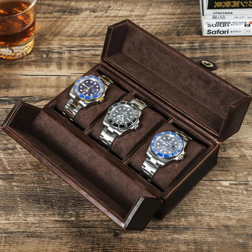 Étui Montre Cuir Voyage Rétro Fermoir Métal