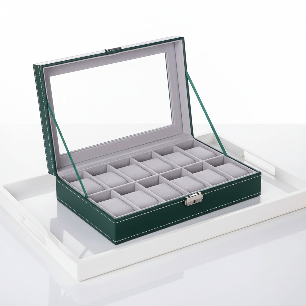 https://cdn.shopify.com/s/files/1/1005/7783/7397/files/Boite_Montre_Avec_Serrure_verte_12_slots.png?v=1769796655