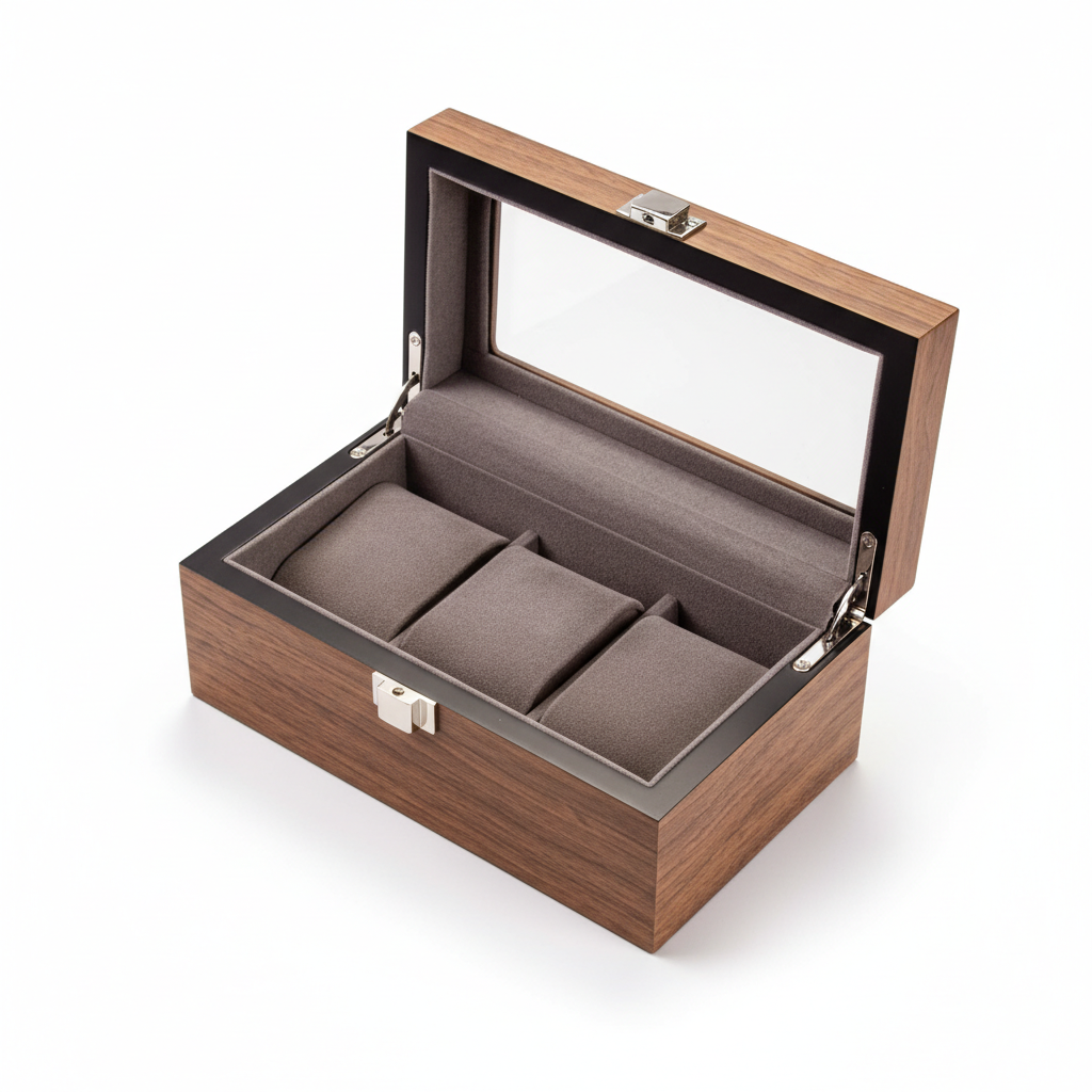 Boîte Montre Bois Noyer Vitrine Moderne