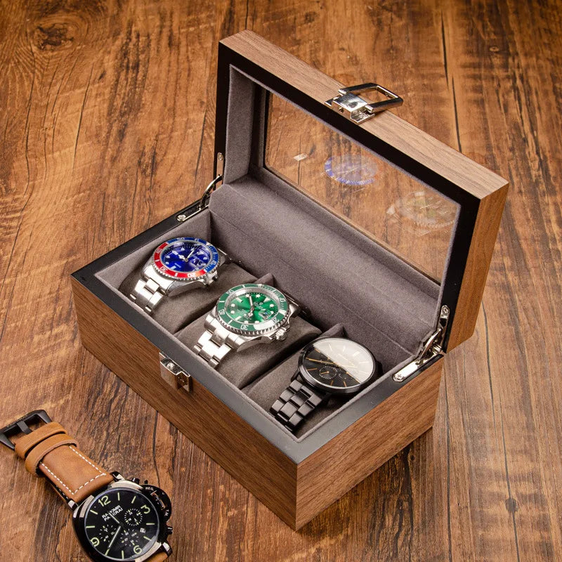 Boîte Montre Bois Noyer Vitrine Moderne