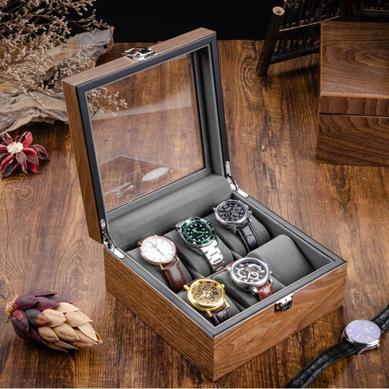 Boîte Montre Bois Noyer Vitrine Moderne