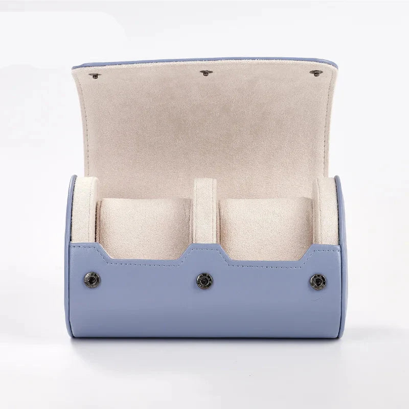 Étui Montre Cuir Voyage Bleu Tonneau 1 à 3