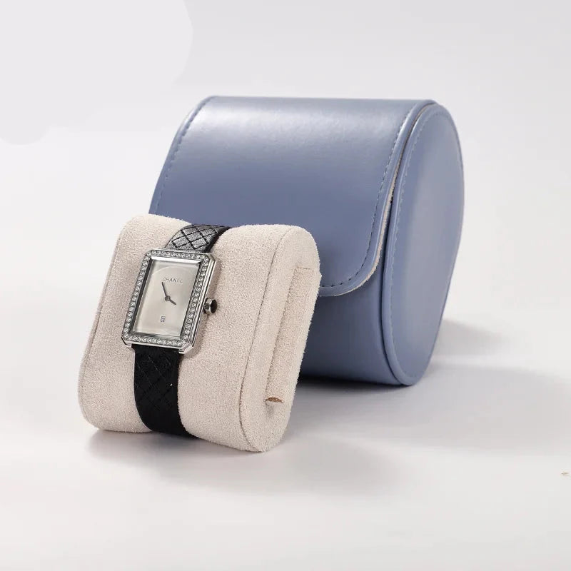 Étui Montre Cuir Voyage Bleu Tonneau 1 à 3