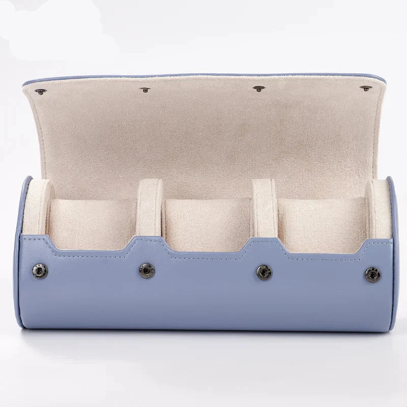 Étui Montre Cuir Voyage Bleu Tonneau 1 à 3