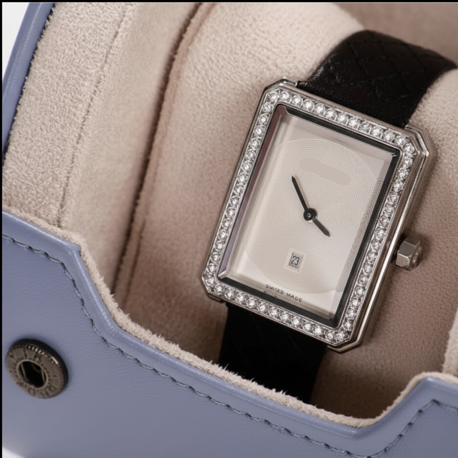 Étui Montre Cuir Voyage Bleu Tonneau 1 à 3