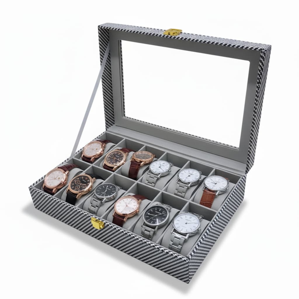 Boîte Montres Cuir Fibre Carbone Vitrine Multi-Places