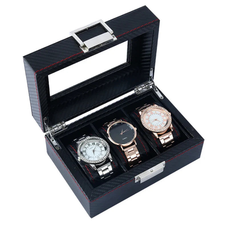 Boîte Montres Cuir Fibre Carbone Moderne Multi-Slots