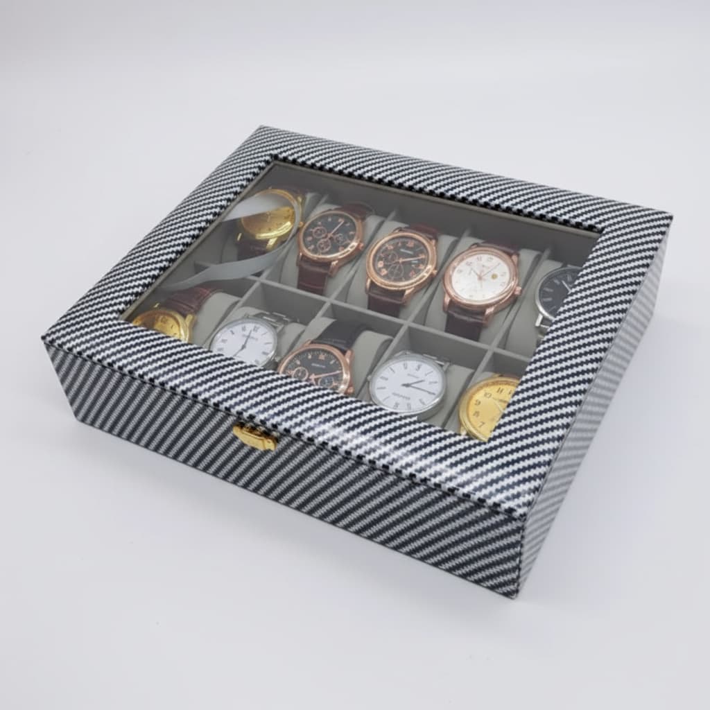Boîte Montres Cuir Fibre Carbone Vitrine Multi-Places