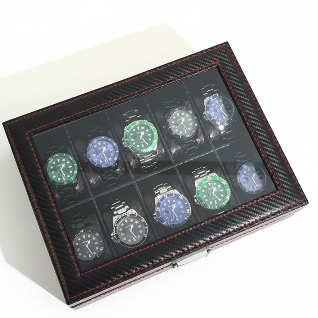 Boîte Montres Cuir Fibre Carbone Moderne Multi-Slots