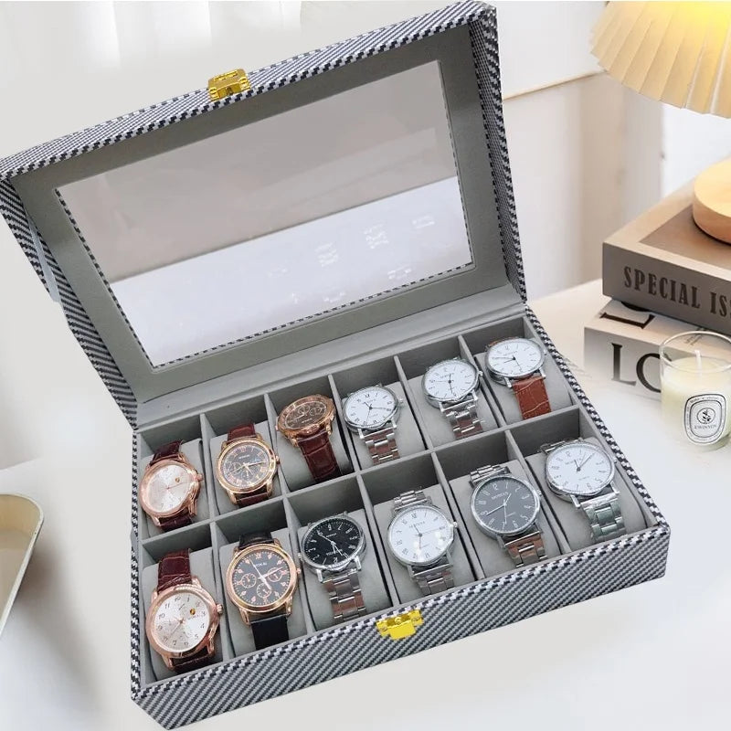 Boîte Montres Cuir Fibre Carbone Vitrine Multi-Places