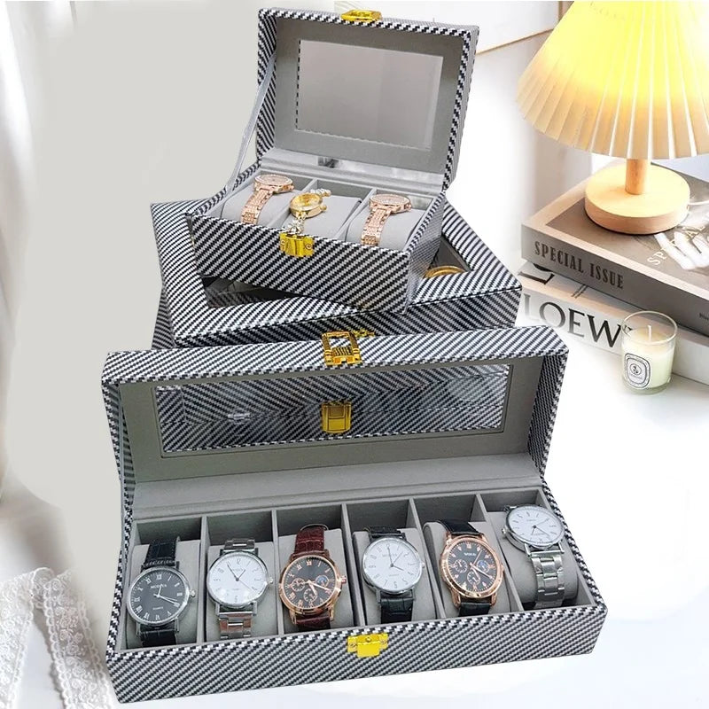 Boîte Montres Cuir Fibre Carbone Vitrine Multi-Places