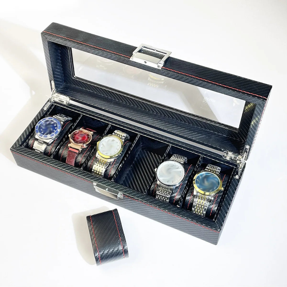 Boîte Montres Cuir Fibre Carbone Moderne Multi-Slots
