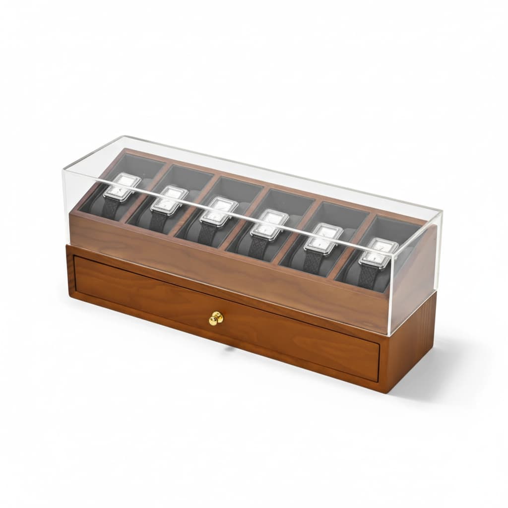 Coffret Bois Vitrine Montres 2 Niveaux Tiroir