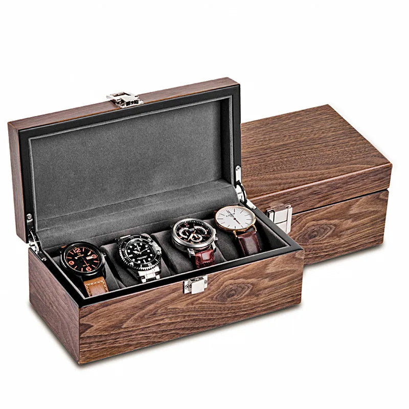 Coffret Montres Bois Noyer Vitrine 4 à 10 Places