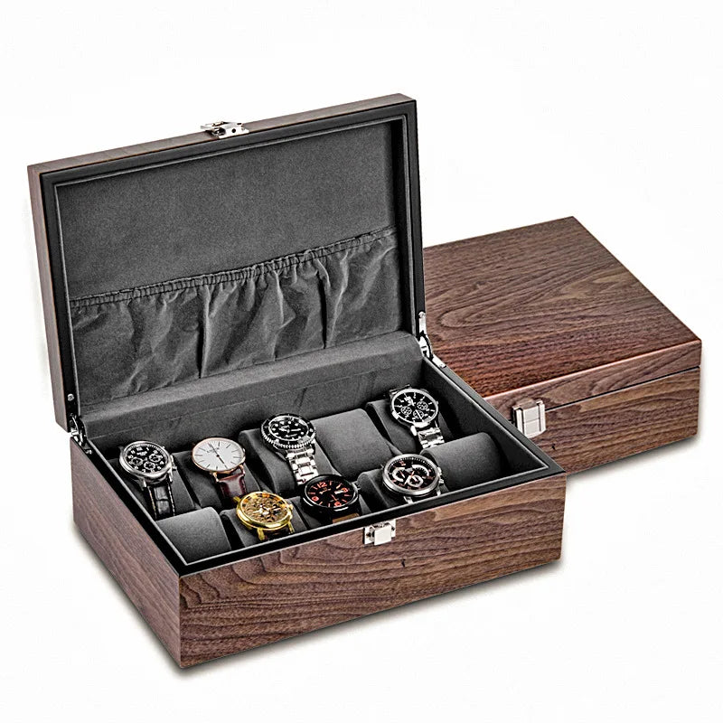 Coffret Montres Bois Noyer Vitrine 4 à 10 Places