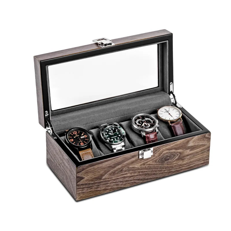 Coffret Montres Bois Noyer Vitrine 4 à 10 Places