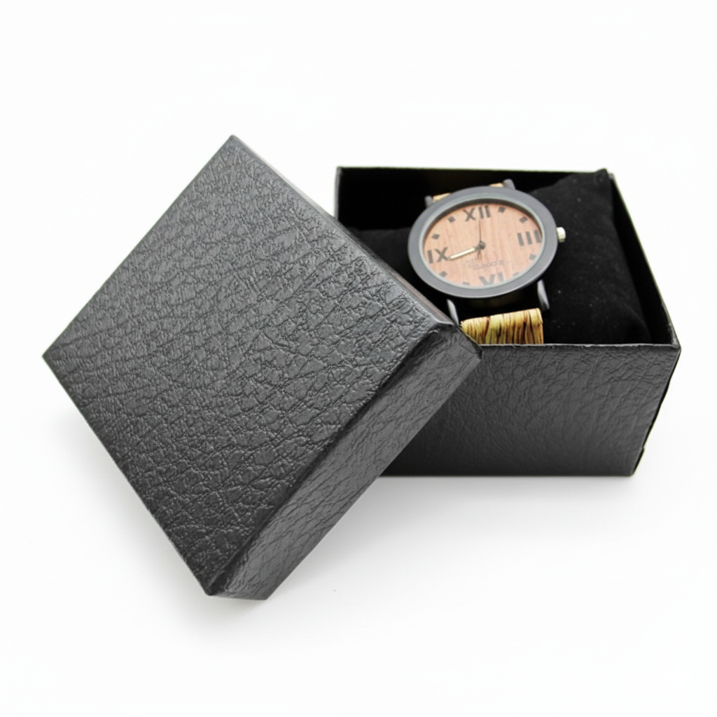 Boîte Montre Cuir Lychee Noir Écrin Cadeau