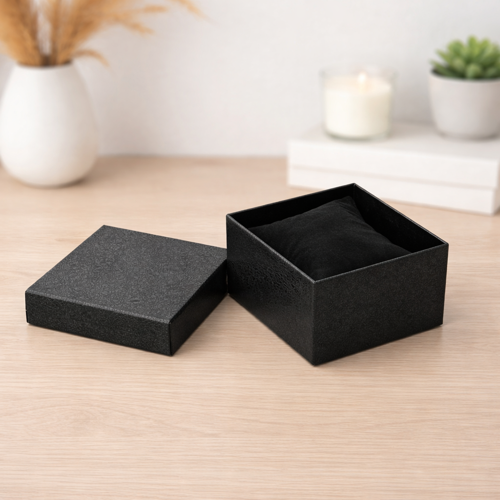 Boîte Montre Cuir Lychee Noir Écrin Cadeau
