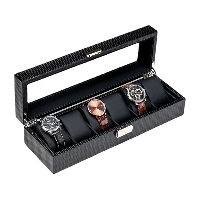 Boîte Montre Carbone Noir 6 Places Velours
