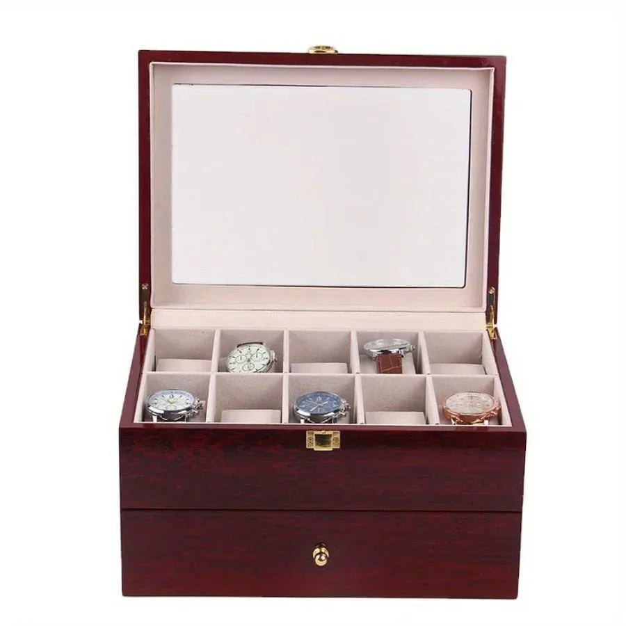 Coffret Montres Bois Massif Rouge Piano 20 Emplacements