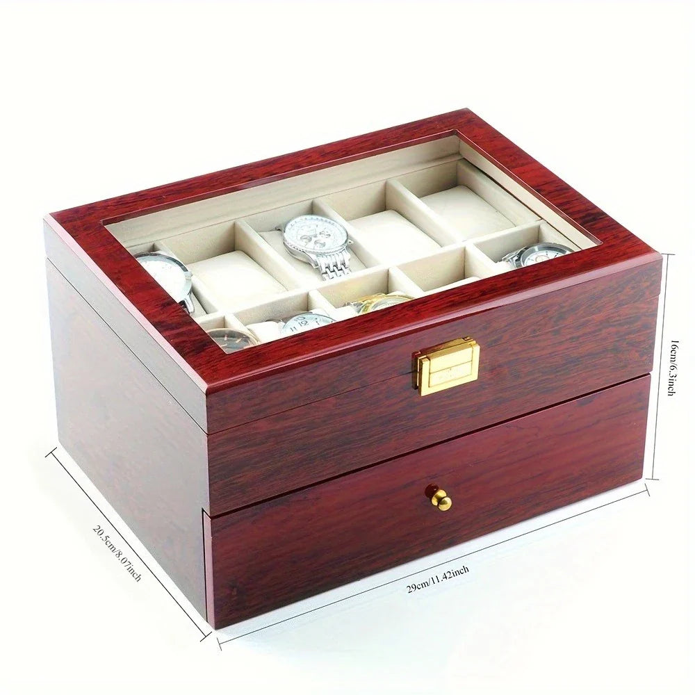 Coffret Montres Bois Massif Rouge Piano 20 Emplacements