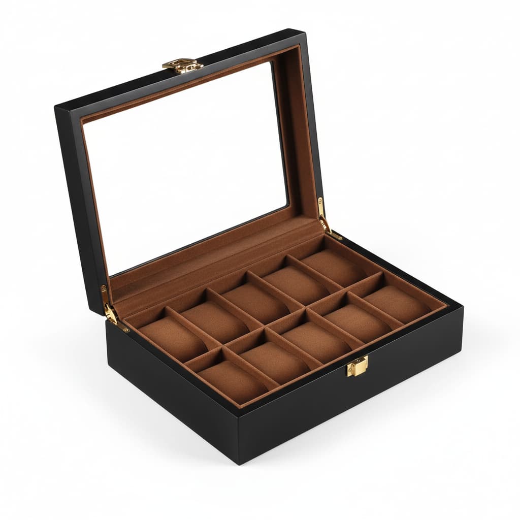 Coffret Montres Bois Asiatique Marron Vitrine