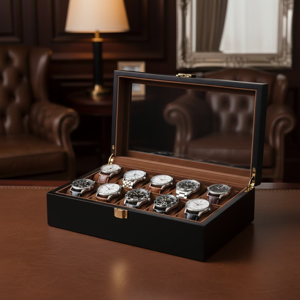 Coffret Montres Bois Asiatique Marron Vitrine