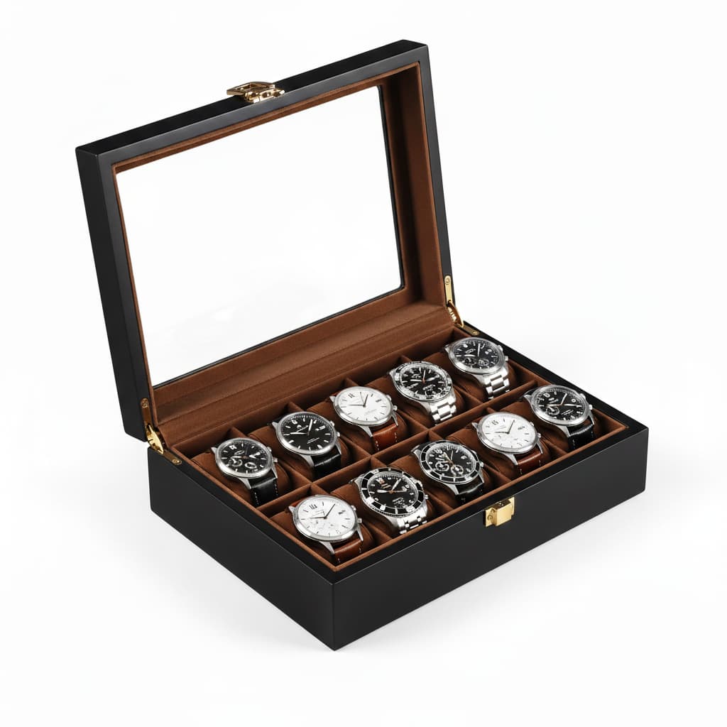 Coffret Montres Bois Asiatique Marron Vitrine