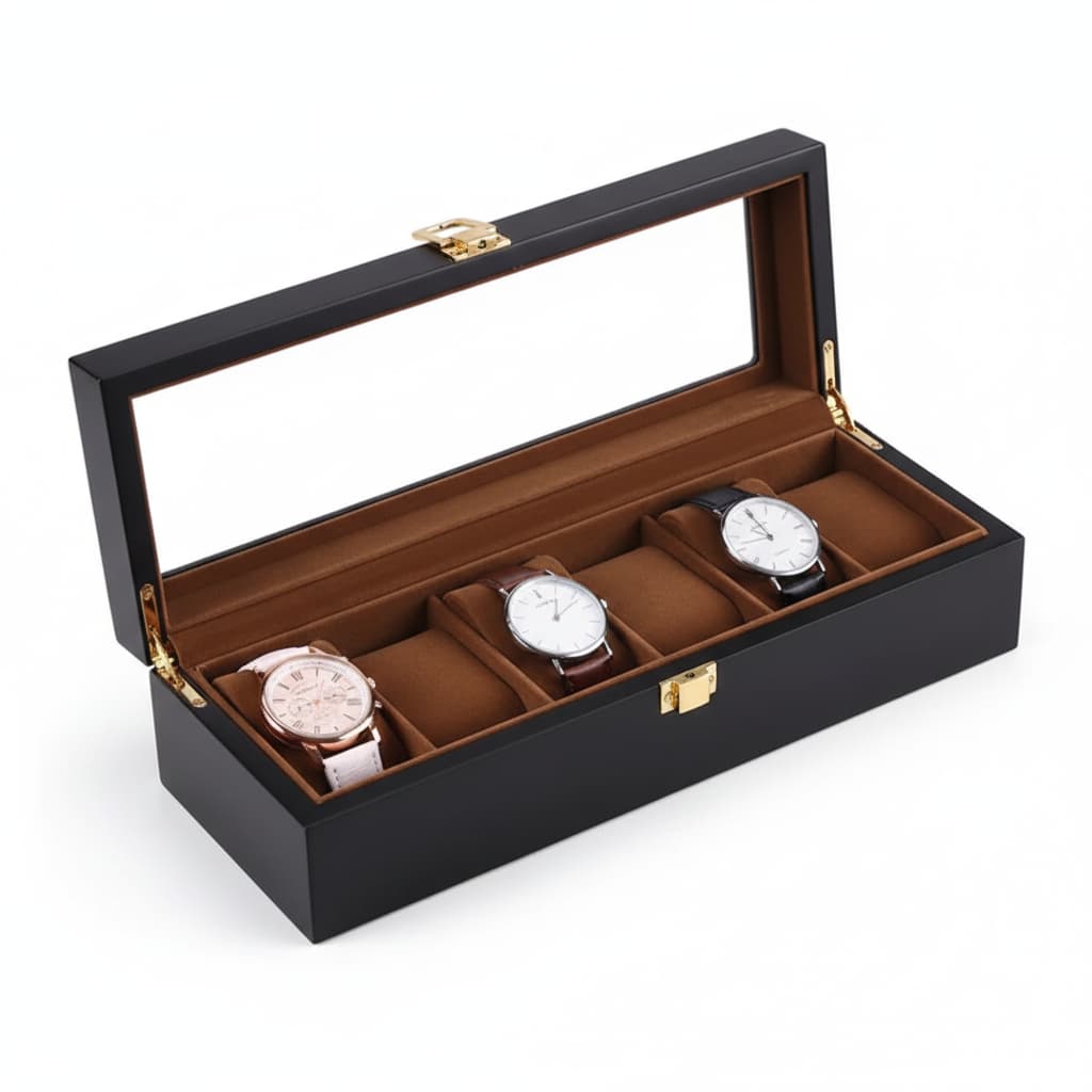 Coffret Montres Bois Asiatique Marron Vitrine