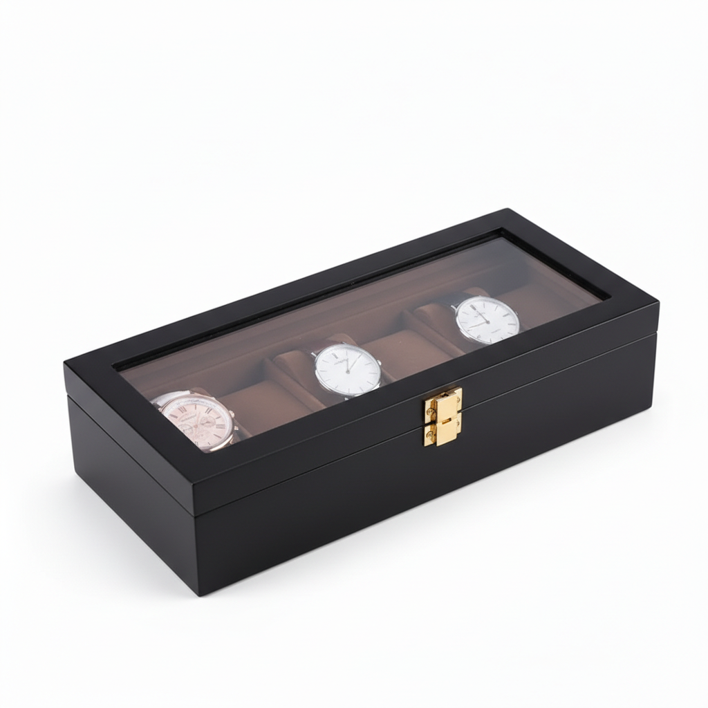 Coffret Montres Bois Asiatique Marron Vitrine