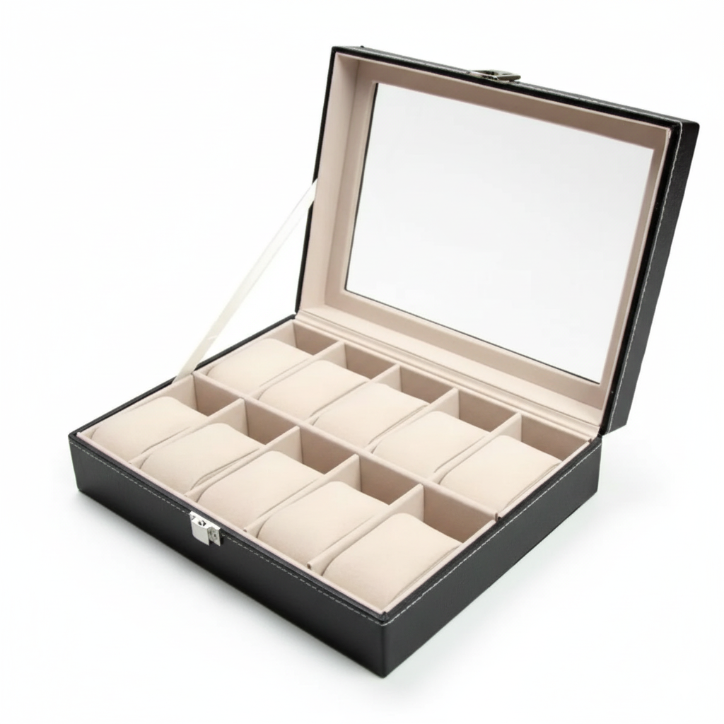 Boîte à Montres Beige Cuir 20 Emplacements